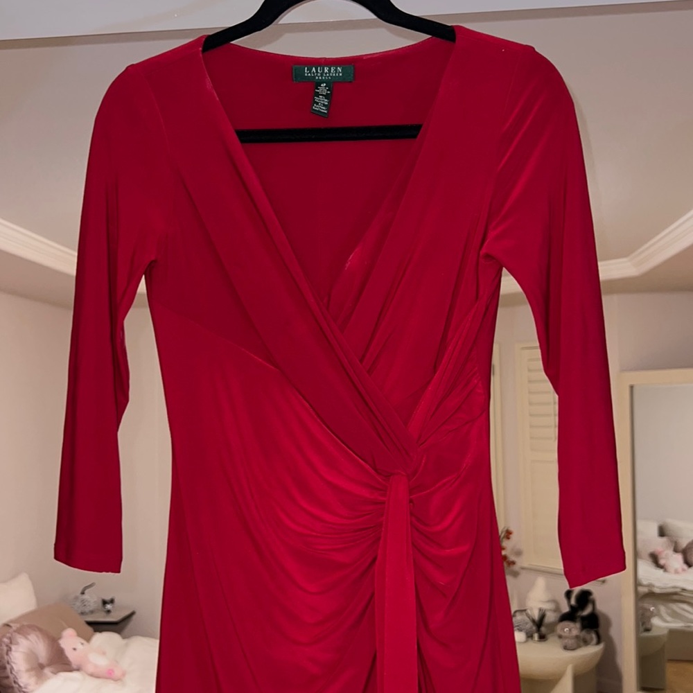 Dark red faux wrap dress Ralph Lauren - Picture 2 of 3